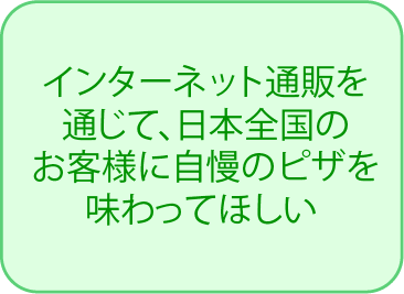 インターネット通販を通じて、日本全国のお客様に自慢のピザを味わってほしい